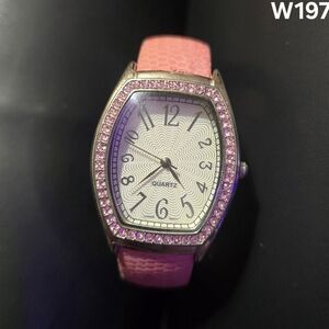 Sparkling Pink Rhinestone Quartz Cuff Watch